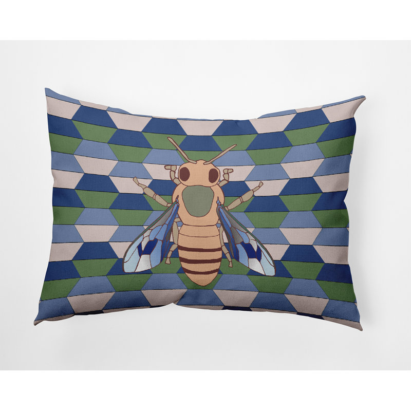  Housse et insert de coussin rectangulaire en polyester pour l'intérieur et l'extérieur, Bleu / vert / beige géométrique