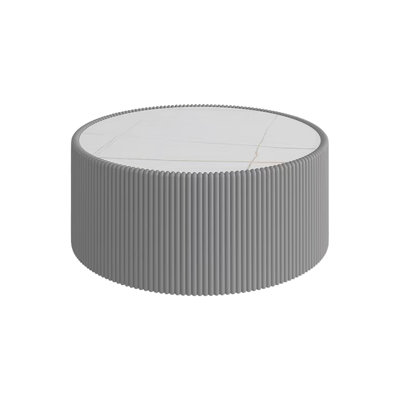 Light Sintered Stone Top Cylinder Shape Leather Coffee Modern Sofa Table For Living Room Furniture (Each Tabletop Has A Unique Gold Pattern)