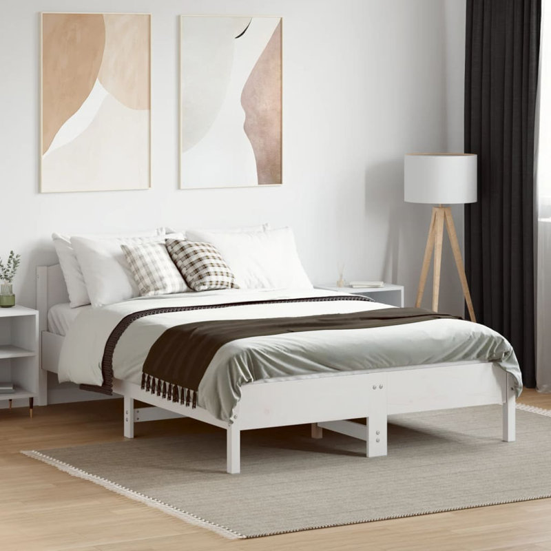 Peggy Solid Wood Bed, White, Double (4'6)