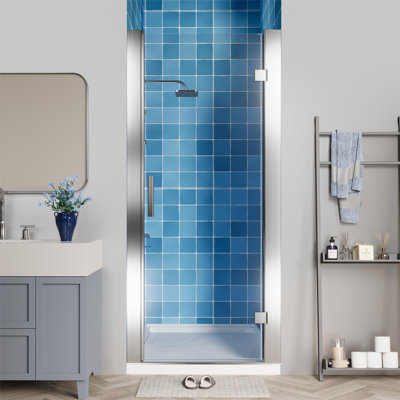 32" - 34" W X 72" H Pivot Hinged Swing Frameless Shower Door With Clear Glass