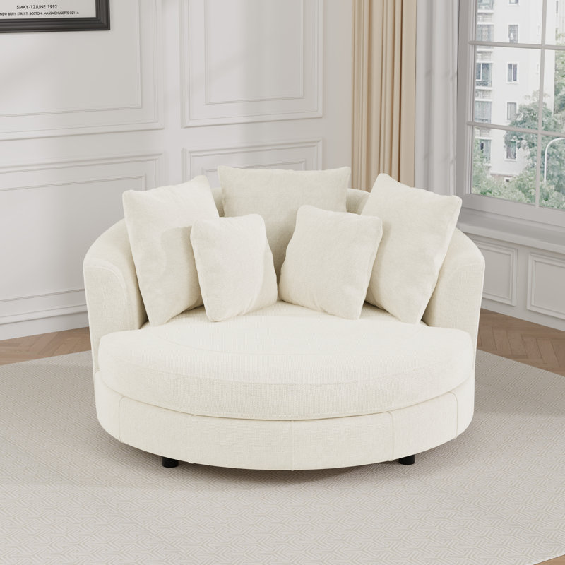 Fauteuil demi-tonneau l 59,8 po en chenille avec 5 coussins, Beige