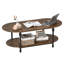 Table basse ovale avec tablettes ouvertes à 2 niveaux en bois rustique brun avec pieds colonne romaine