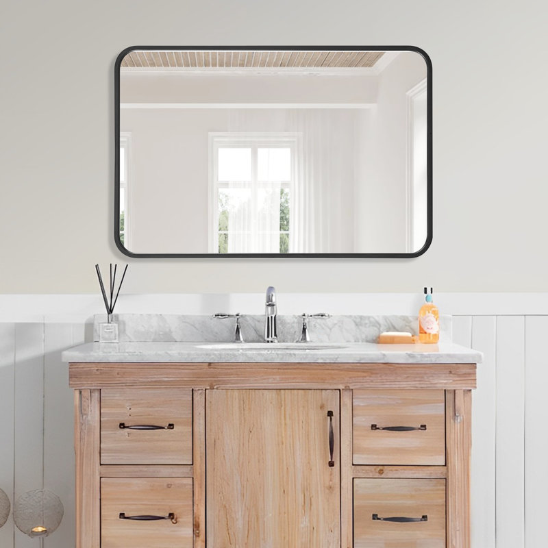 Newnam Metal Flat Wall Mirror, Black, 24" x 36"