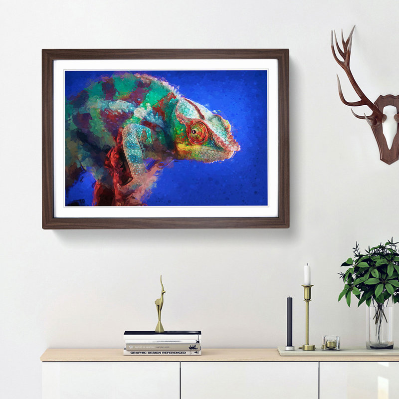 A Chameleon in Abstract - Picture Frame Graphic Art Print, 36cm H x 48cm W x 2cm D, Walnut Framed