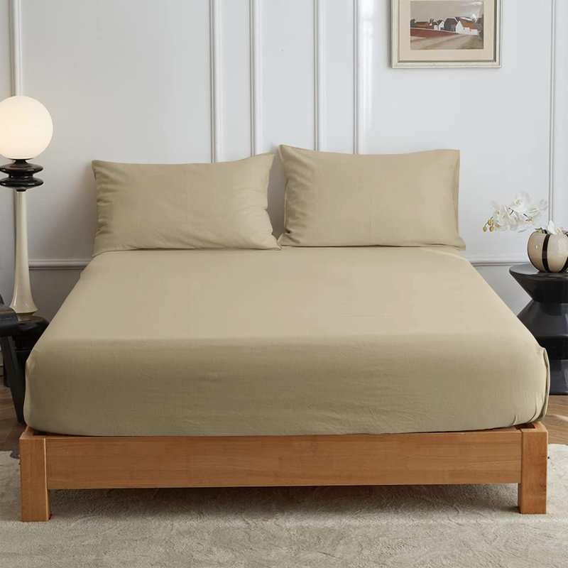 Leila Microfiber 25cm Deep Pocket Fitted Bed Sheet, Beige, Single (3')
