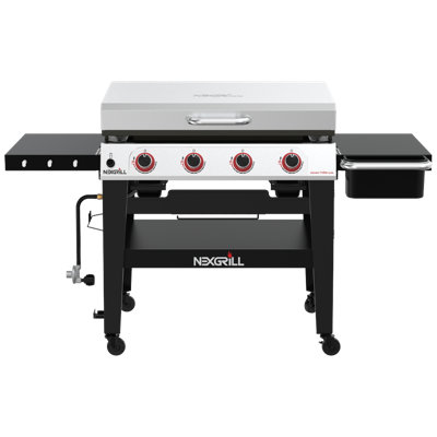 Barbecue au propane à 4 brûleurs de 36 po Daytona Plaque chauffante à dessus plat en noir avec couvercle en acier inoxydable