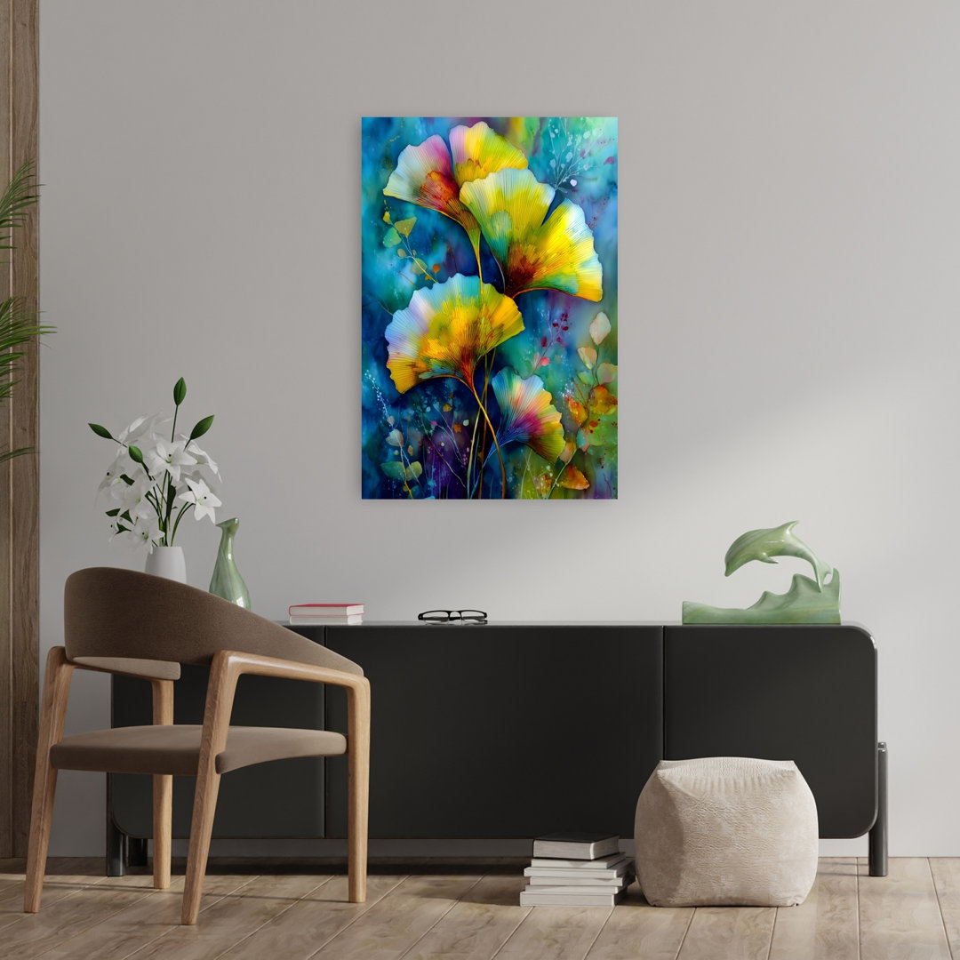 Vibrant Ginkgo Leaves Abstract Colorful Contemporary Nature Plant Wall Art Print