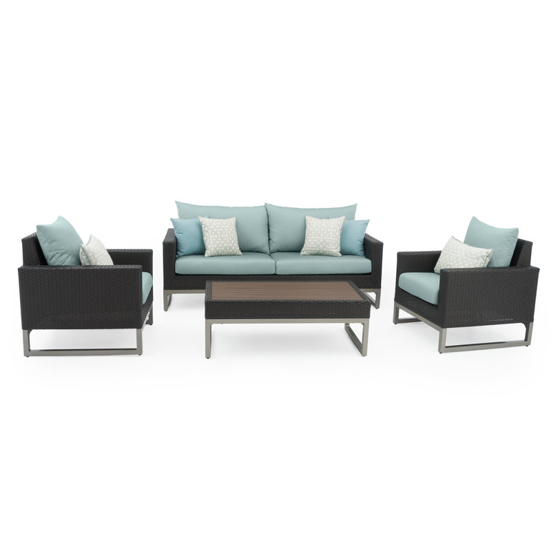 Milo 4 Piece Rattan Sunbrella Sofa Set with Cushions, Canvas Spa Sunbrella® Canvas, Brown