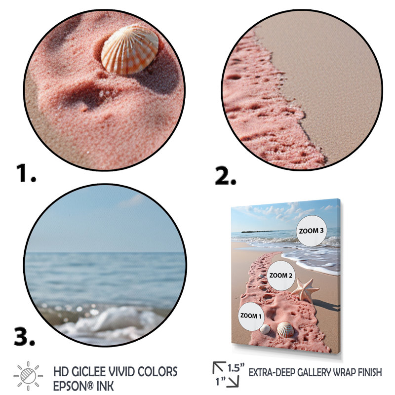 Saephan, plage de sable rose I, Encadrement doré, H 20 po x l 12 po x P 1 po