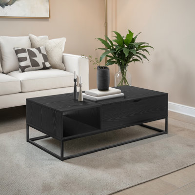 Modern & Contemporary Rectangular Lift-top Black Laminate Metal Accent Coffee Table With Storage