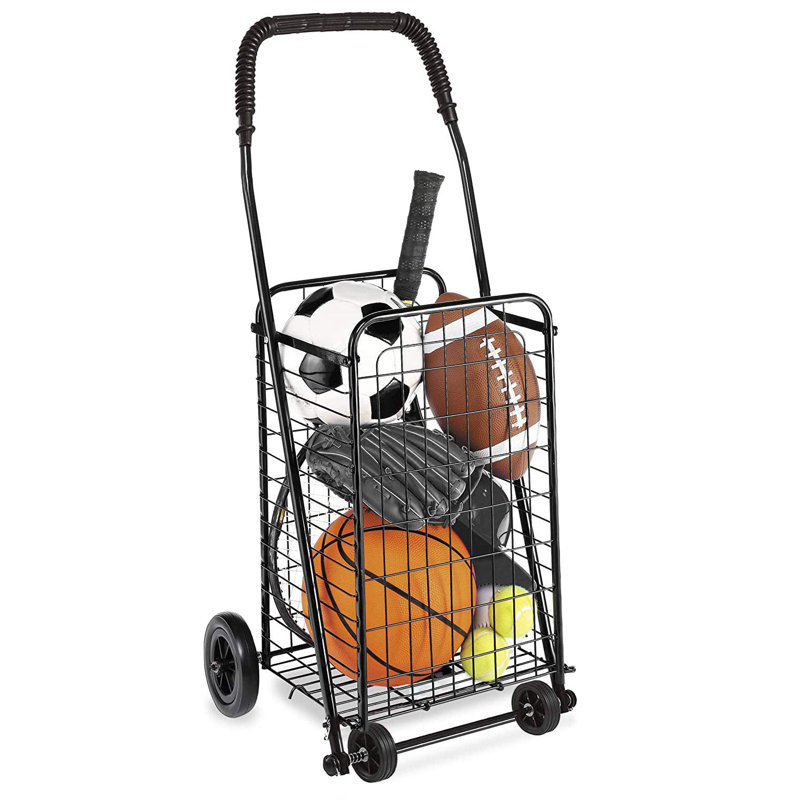 Portable Folding Shopping Cart With Wheels, Lightweight And Durable Metal Utility Trolley For Groceries, Laundry, And Home Use, Black, Compact Foldable Design