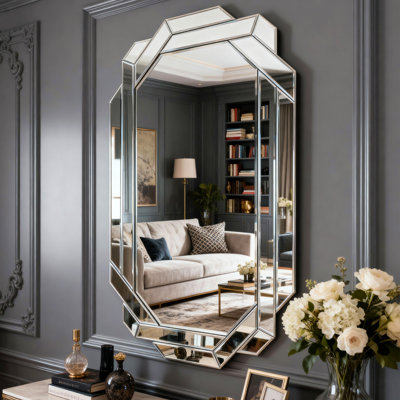 Grand miroir mural pour la décoration, miroir horizontal ou vertical à bords biseautés sans cadre, miroir mural pleine longueur pour le salon, la salle de bain, la chambre à coucher, le couloir et la salle à manger (35,8 po x 23,8 po)