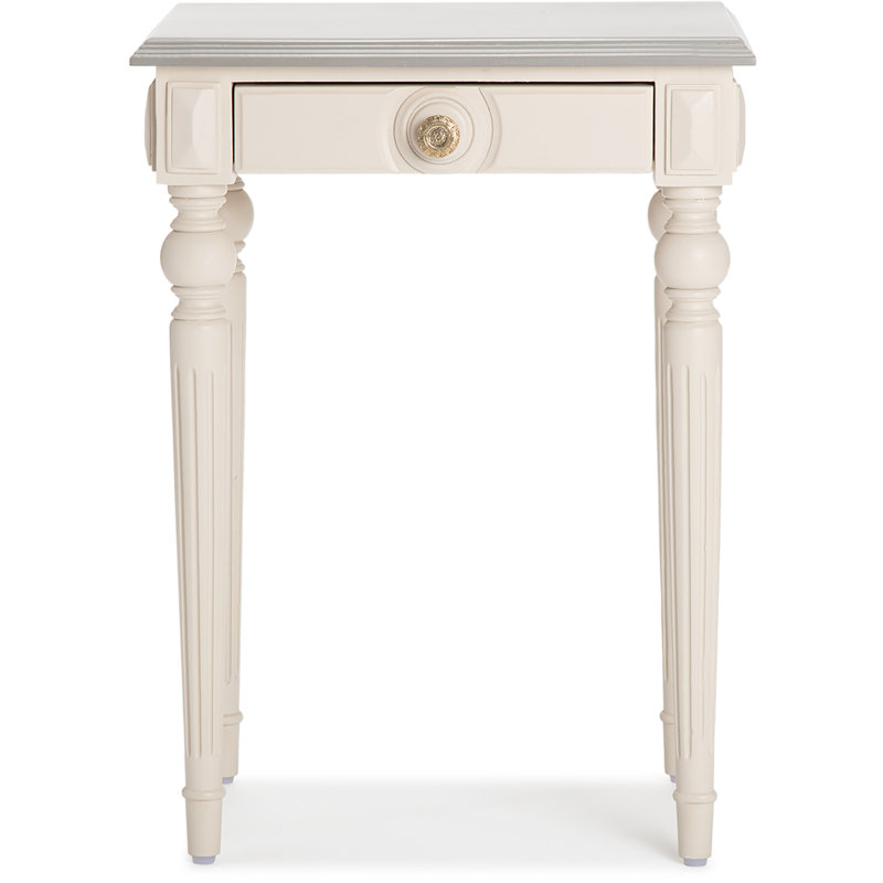 Cream and Gray Wood Side Table with Drawer and Fluted Legs