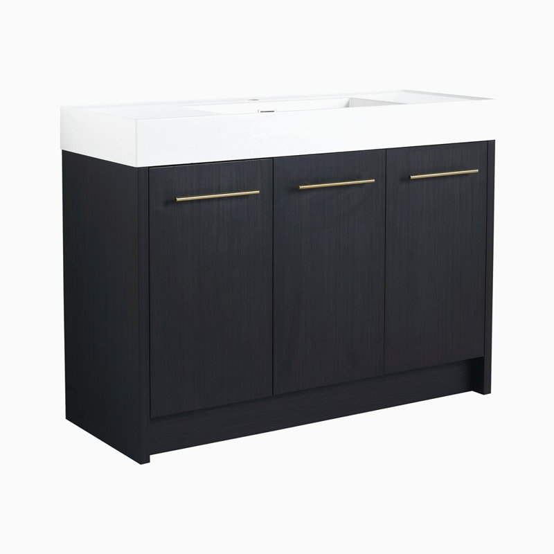 Meuble-lavabo autoportant de 48 po avec lavabo en résine, avec porte à fermeture douce, ensemble KD