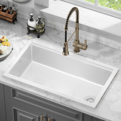 KRAUS Turino™ 33" L Fireclay Workstation Drop-In / Undermount Single Bowl Kitchen Sink