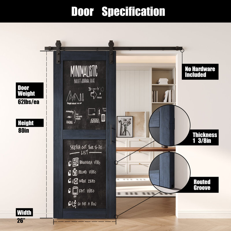 Porte de grange coulissante en bois massif non assemblé 26 x 80, 26 po x 80 po
