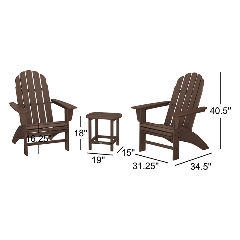 Ensemble Adirondack 3 pièces Vineyard Curveback avec South Beach 18 po, Acajou