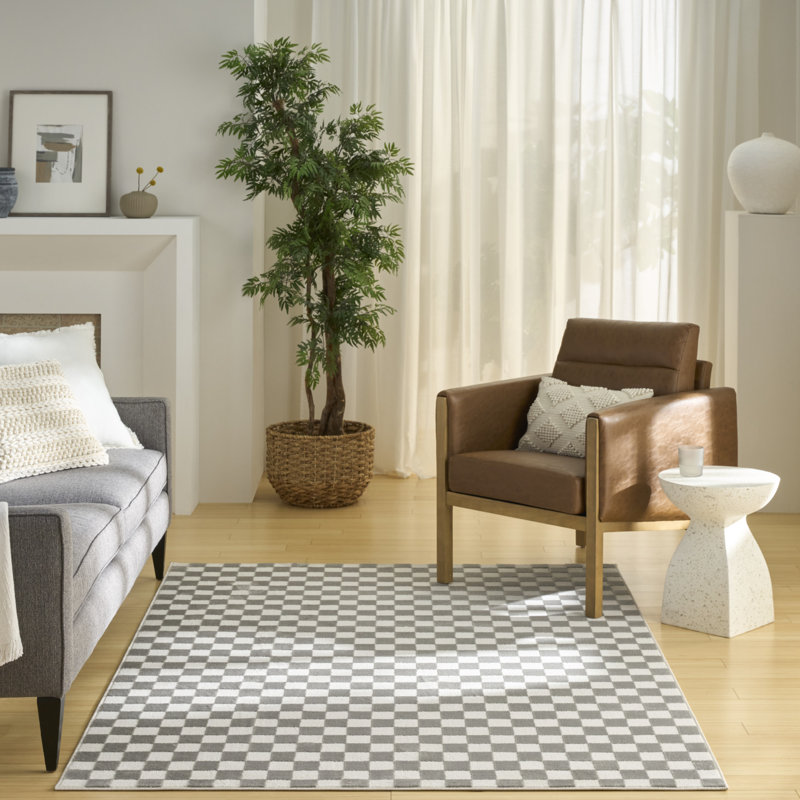 Ebern Designs Hornsey Ivory Grey Modern Indoor Rug, Rectangle 6' x 9'