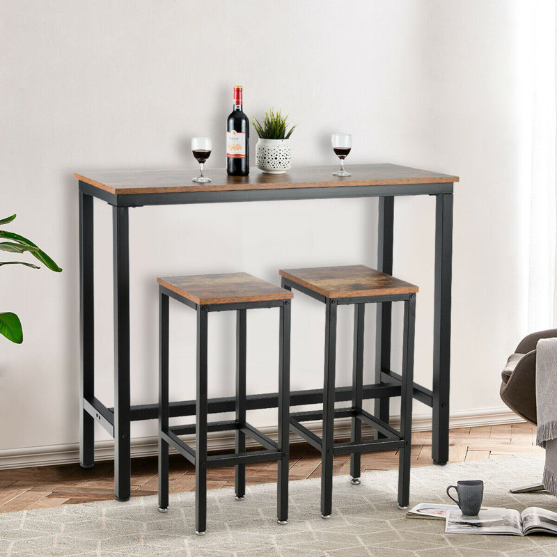 Metal Base Dining Table, Rustic Brown