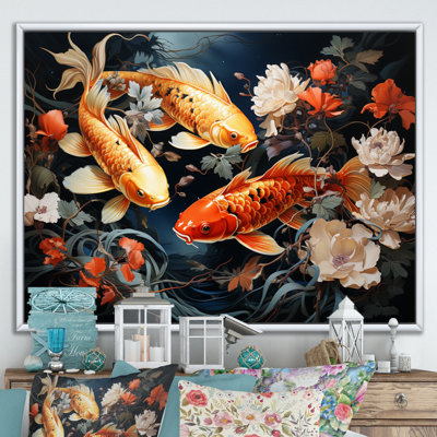 Japon Art Golden Koi I - Art mural japonais, salon