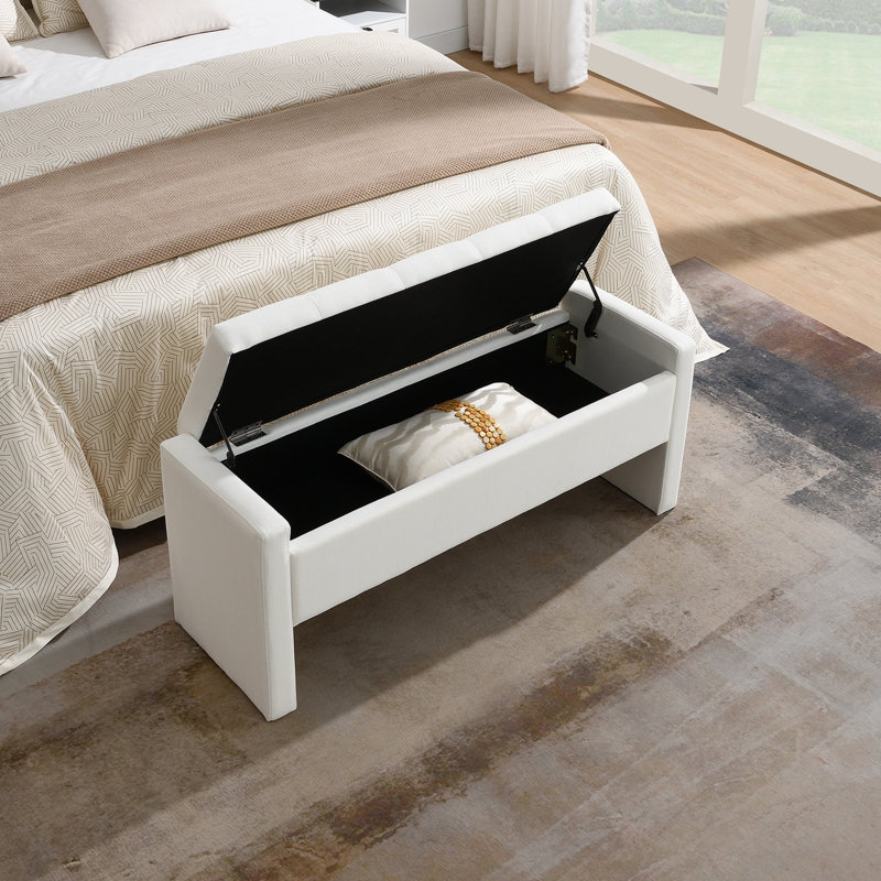 Banc rembourré avec rangement à rabat, Beige
