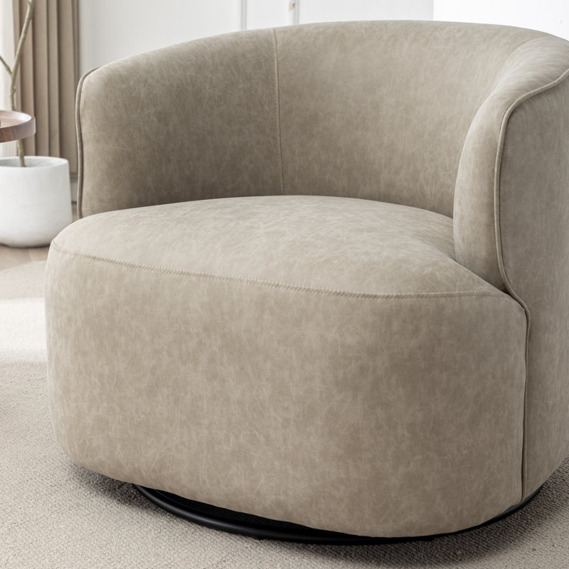 Tybias Faux Leather Swivel Barrel Chair, Gray