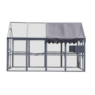 Maison d'extérieur pour chat avec plateformes: 110 po de large, housse imperméable - gris, offrant aux chats un espace spacieux et charmant Enclos de 110 po: grand parc