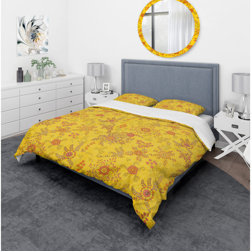 Ensemble de housse de couette en microfibre jaune / doré, Housse de couette très grand + 2 taies décoratives