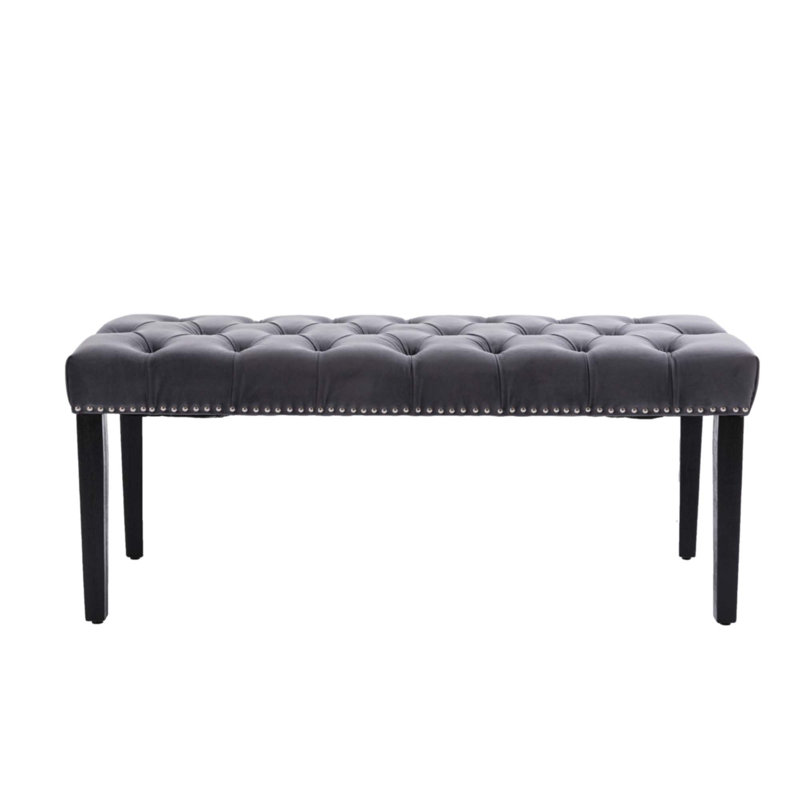 Upholstered Tufted Bench, Dark Gray, Black
