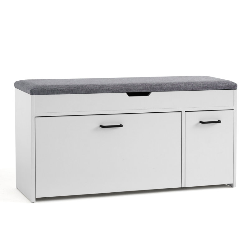 Hinze Polyester Upholstered Storage Bench, Grey/White