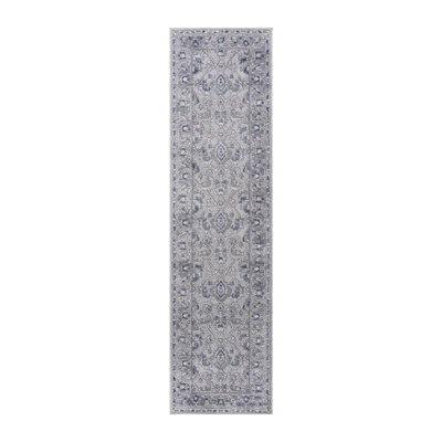 NAAR MARFI Collection 2X8 Grey / Blue / Oriental Runner Rug