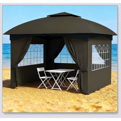 Elegant Double Roof Patio Gazebo with UV-Protective Curtains and Church Windows, Perfect for Outdoor Gatherings and Leisure
