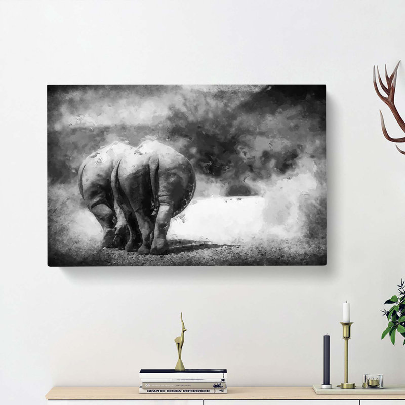 Walking Rhinos In Abstract - Wrapped Canvas Painting, 40cm H x 60cm W x 3cm D