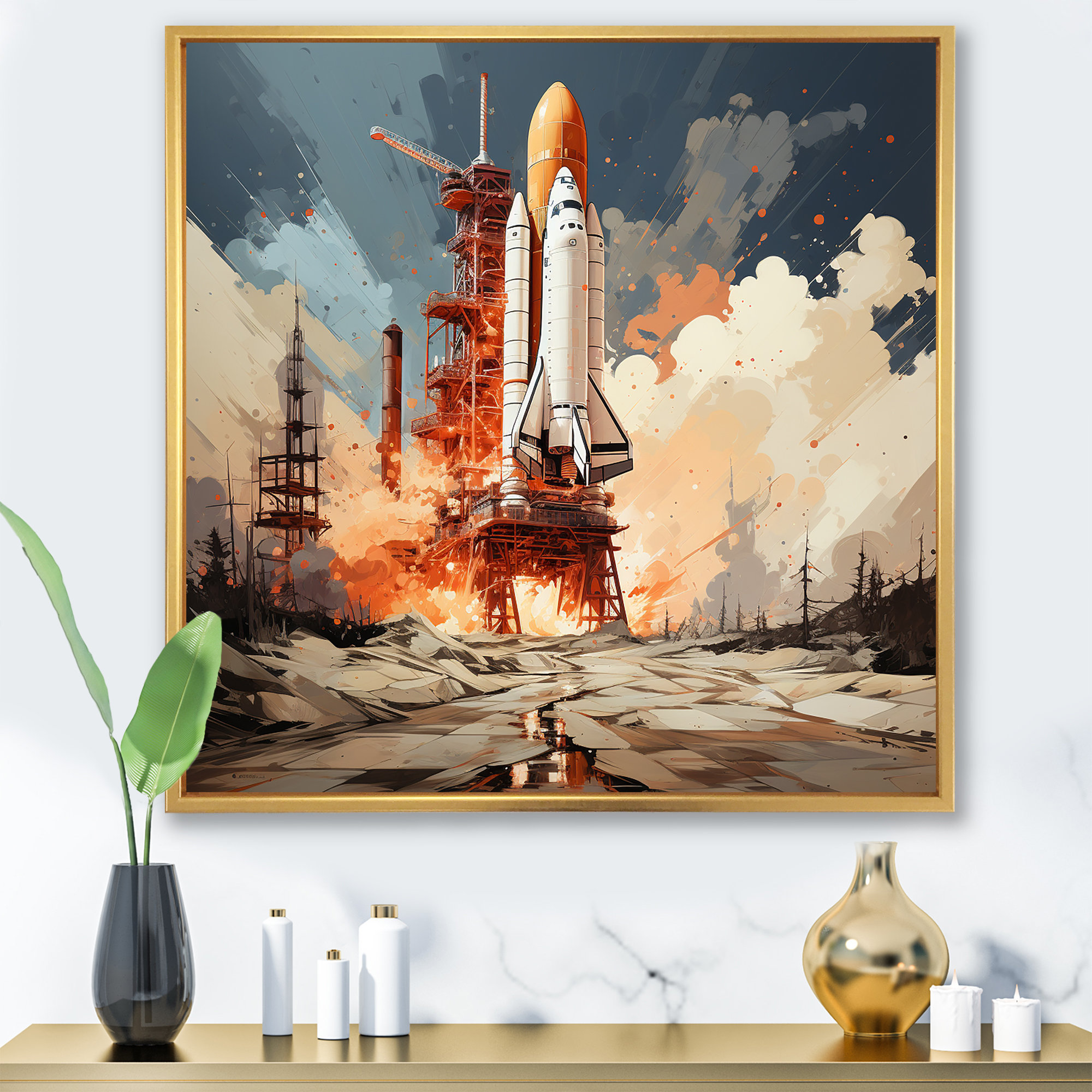 17 Stories Modern Space Shuttle Launch - Rocketship Canvas Art Print ...