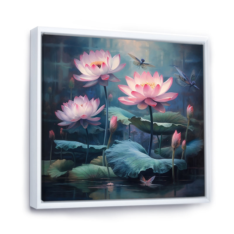 Impression sur toile Lotus Lotus, H 16 po x l 16 po x P 1 po, Cadre flottant blanc