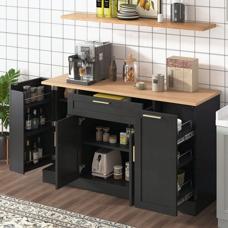 Buffet de rangement multifonctionnel, table de salle à manger extensible, tablettes réglables, support coulissant à 3 niveaux, rangement pour îlot de cuisine pour la cuisine, la salle à manger, le salon