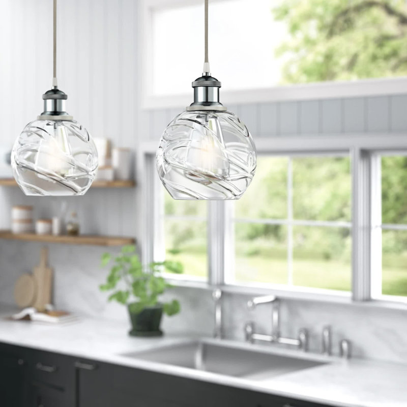 Luminaire suspendu sphère 1 lumière Aanya, Ampoule non incluse, Blanc et chrome poli