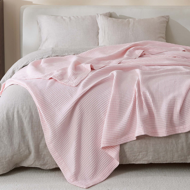 Couverture 100% coton gaufré Minali, Rosé, Très grand