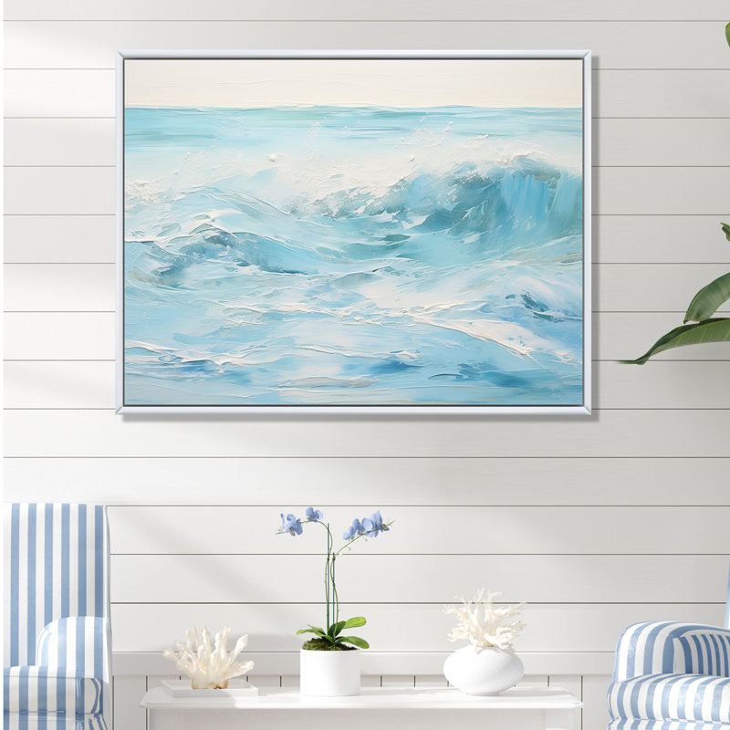Plumlee - plage et océan, art mural sur toile, H 24 po x l 32 po x P 1 po, Cadre flottant blanc