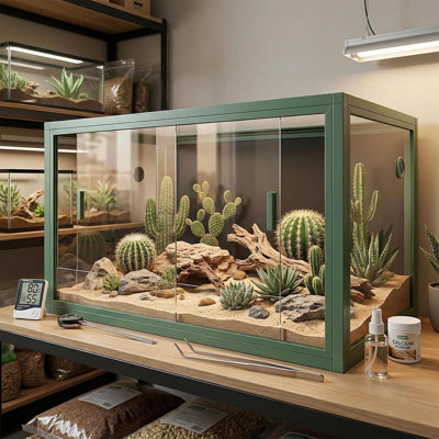 Spacious 120 Gallon Reptile Enclosure - 4x2x2 ft Large Snake & Bearded Dragon Cage with Sliding Glass Doors, Heavy-Duty Ventilated Screen Top, Easy Assembly Terrarium