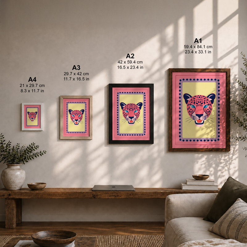 Magenta Wildcat Modern - Framed Print, Unframed, A1 - 84.1 x 59.4 cm