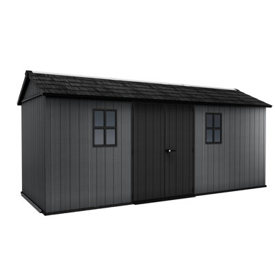 Keter Newton Plus Durable Resin Outdoor Storage Shed With Floor and Double Doors for Garden Patio Furniture and Tools, Graphite Grey (6 Available Sizes)