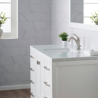 Lavabo de salle de bain carré encastré en céramique avec trop-plein Elavo