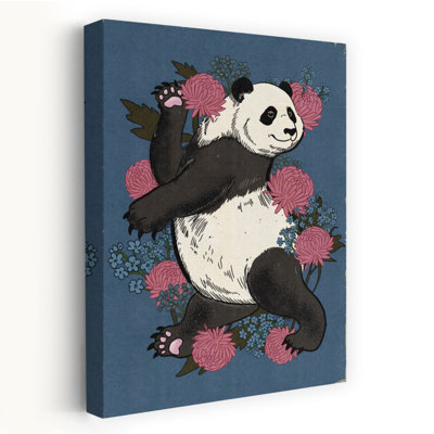 Dancing Panda Blooms Whimsical Bear Chrysanthemum Panda Nature Wildlife Wall Art Print 1 Piece Wrapped Canvas Wall Art