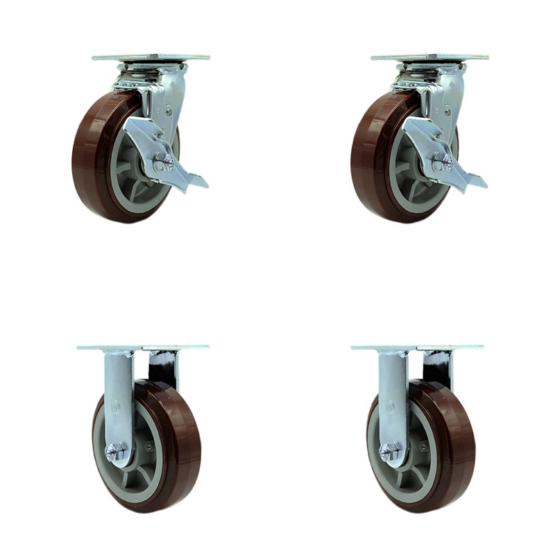 4 Piece Polyurethane Roller Bearing Caster Set with 2 Brakes and 2 Rigids