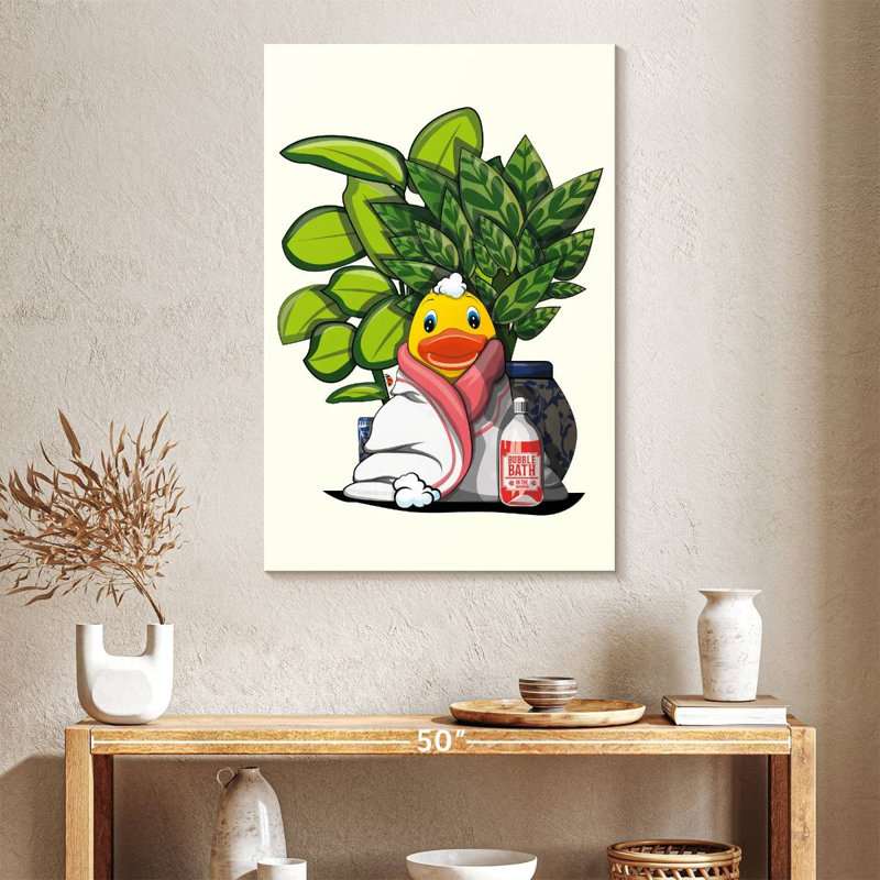 Rubber Duck In Bath Towel In Bathroom, 39" H x 26" W