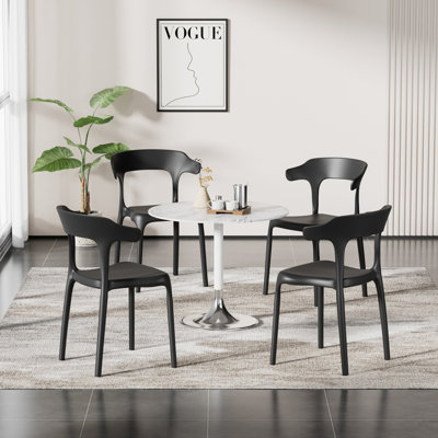 Set Of 4 Dining Chairs Stackable Modern Kitchen Plastic Chairs, Lightweight Dining Room Chair Set, Fully Assembled Waterproof Seating For Kitchen, Cafe, Apartment & Small Spaces