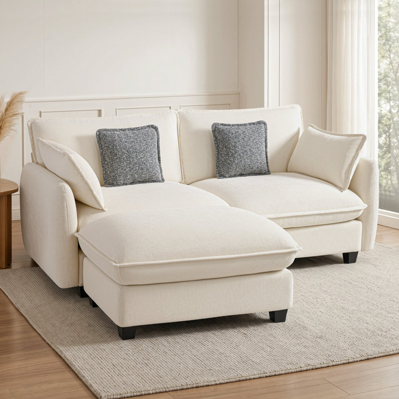 Canapé modulaire surdimensionné surdimensionné, canapé modulaire en L à 2 places avec repose-pieds, Tissu beige