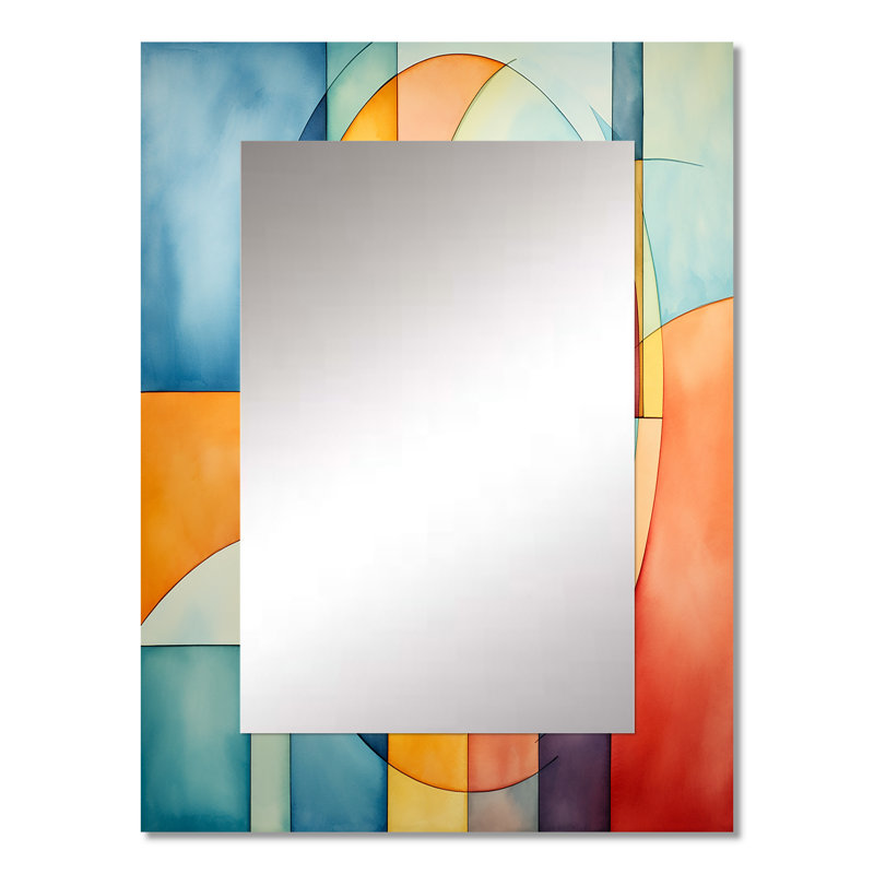 Cubic soft colors tiles IV - Geometric Decorative Mirror, Modern Wall Mirror, Printed Metal Art, 32" x 24"