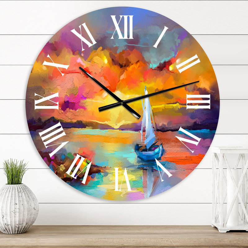 Peinture coucher de soleil avec reflets colorés II - horloge murale moderne, Petit